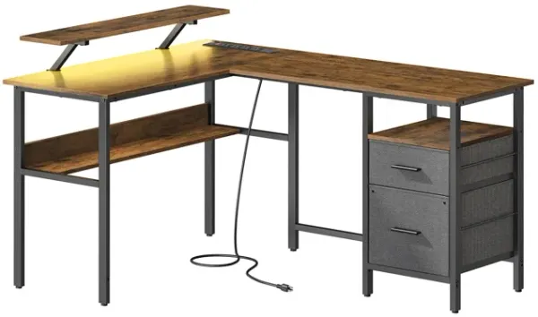 L-Shaped Desk with Power Outlets
