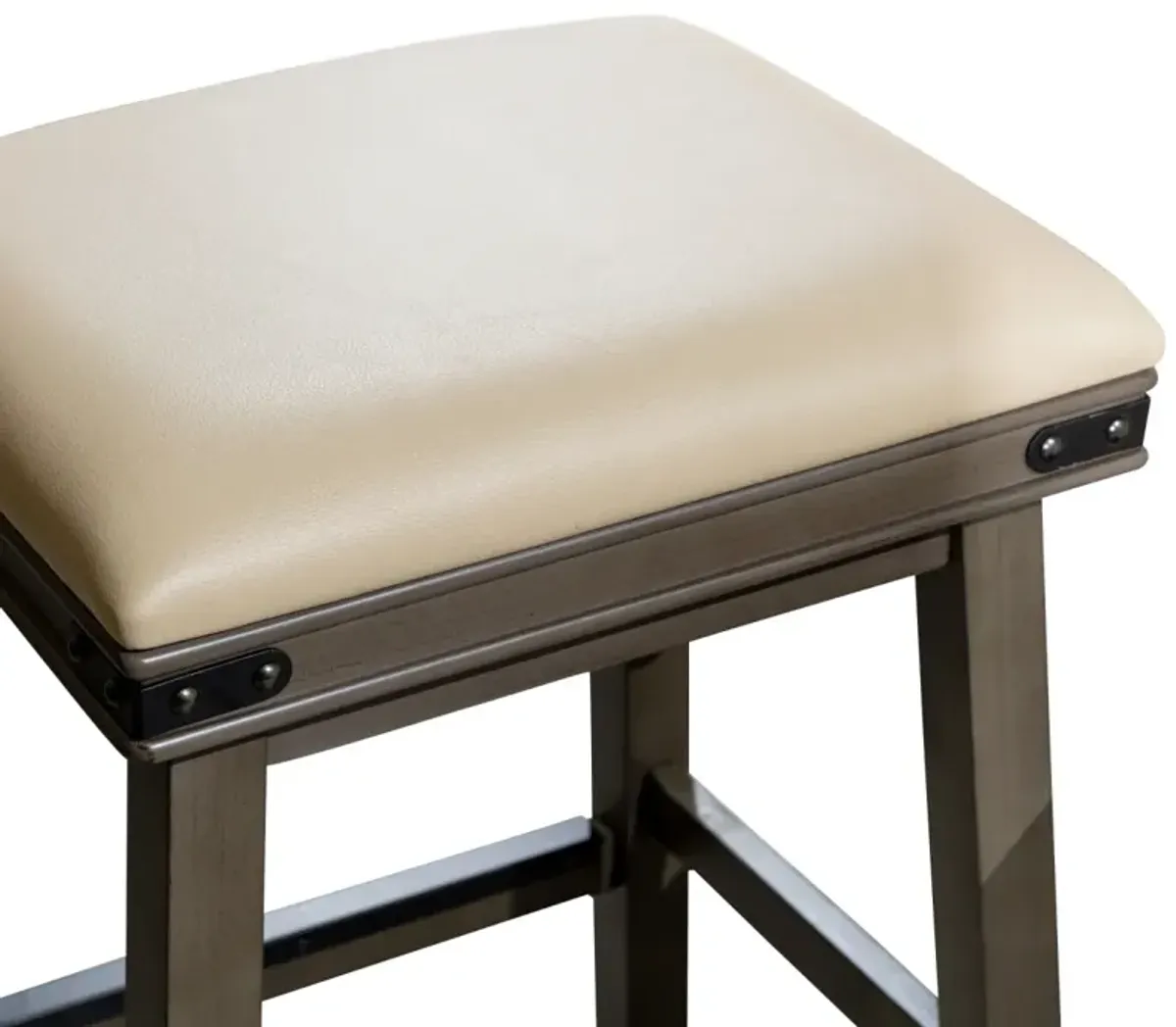 24" Counter Stool, Weathered Gray Finish, French Gray Leather Seat