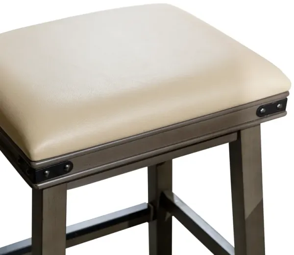 Streamdale 24" Counter Stool, Weathered Gray Finish, French Gray Leather Seat
