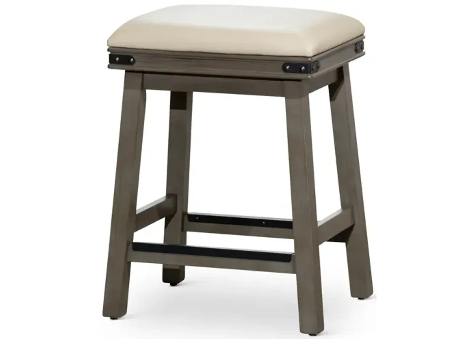 24" Counter Stool, Weathered Gray Finish, French Gray Leather Seat