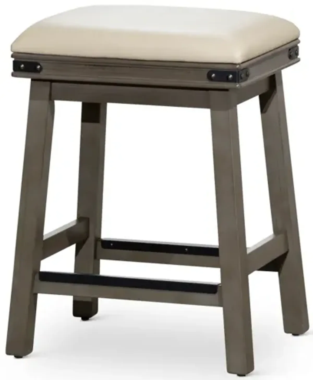 24" Counter Stool, Weathered Gray Finish, French Gray Leather Seat