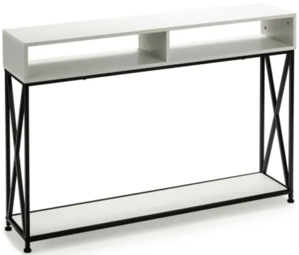 Console Table with Open Shelf and Storage Compartments Steel Frame