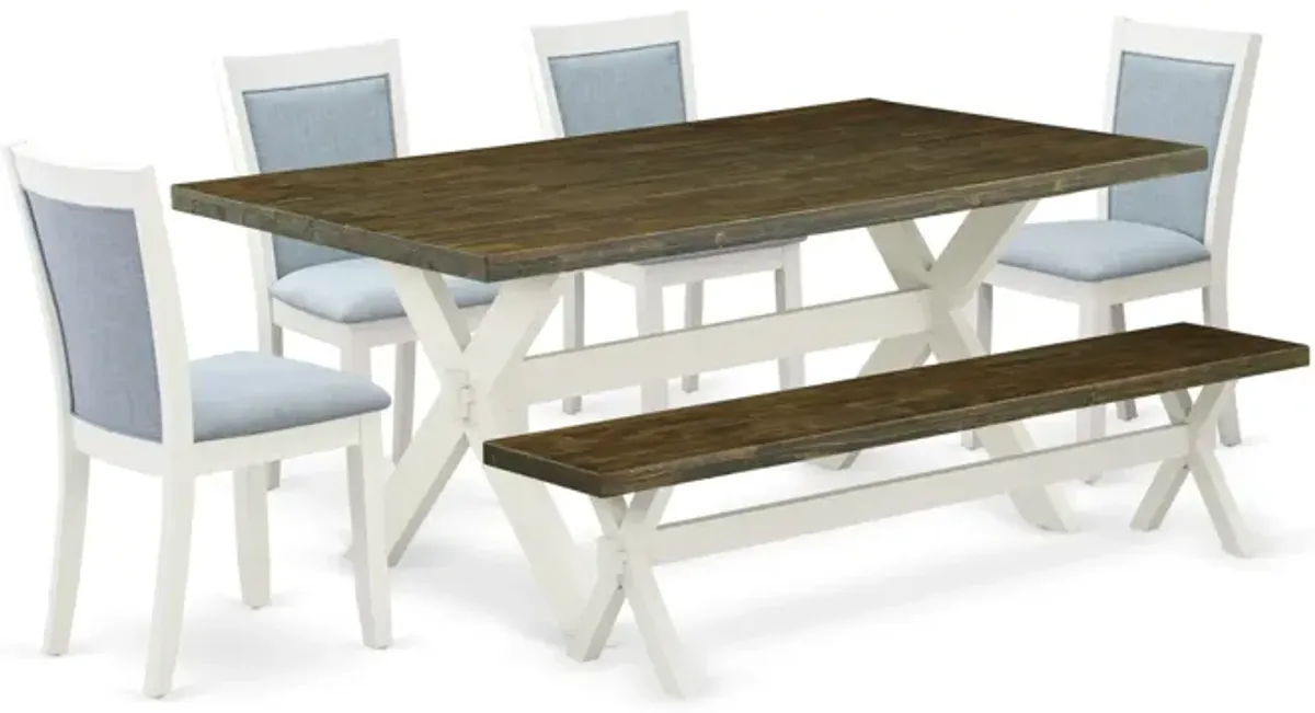 East West Furniture X077MZ015-6 6Pc Dining Set - Rectangular Table , 4 Parson Chairs and a Bench - Multi-Color Color