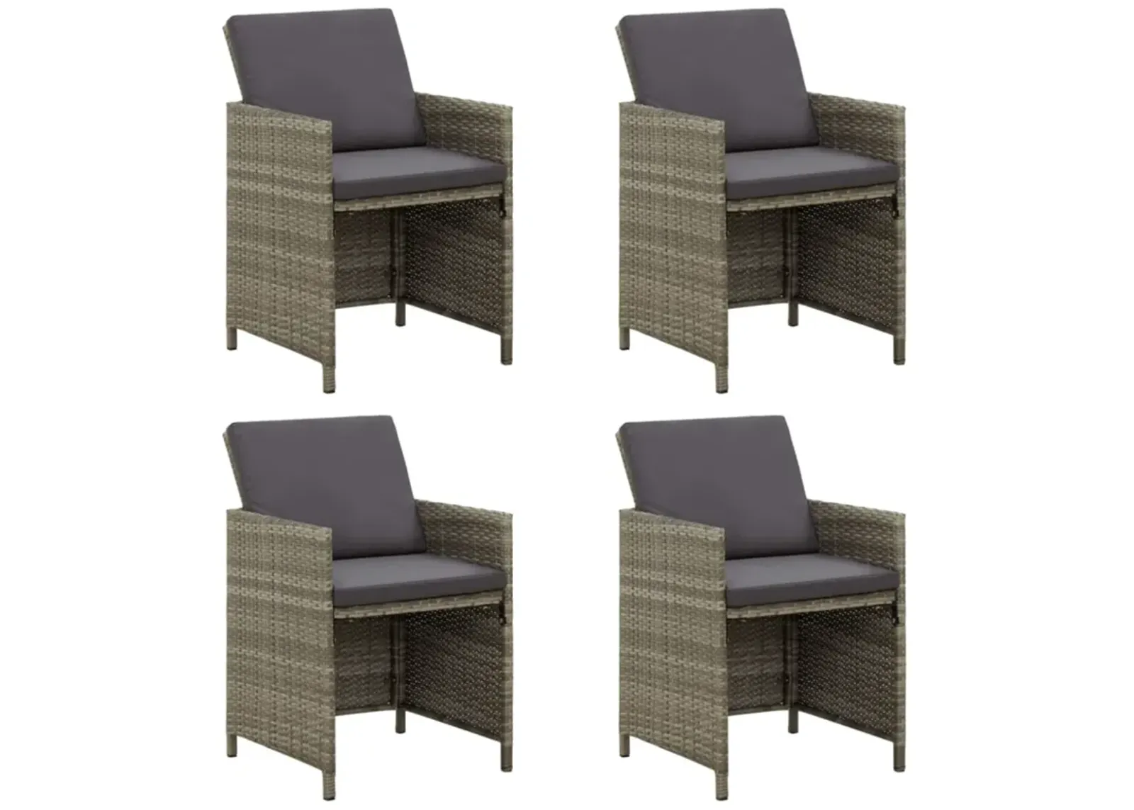 vidaXL Patio Chairs with Cushions 4 pcs Poly Rattan Gray