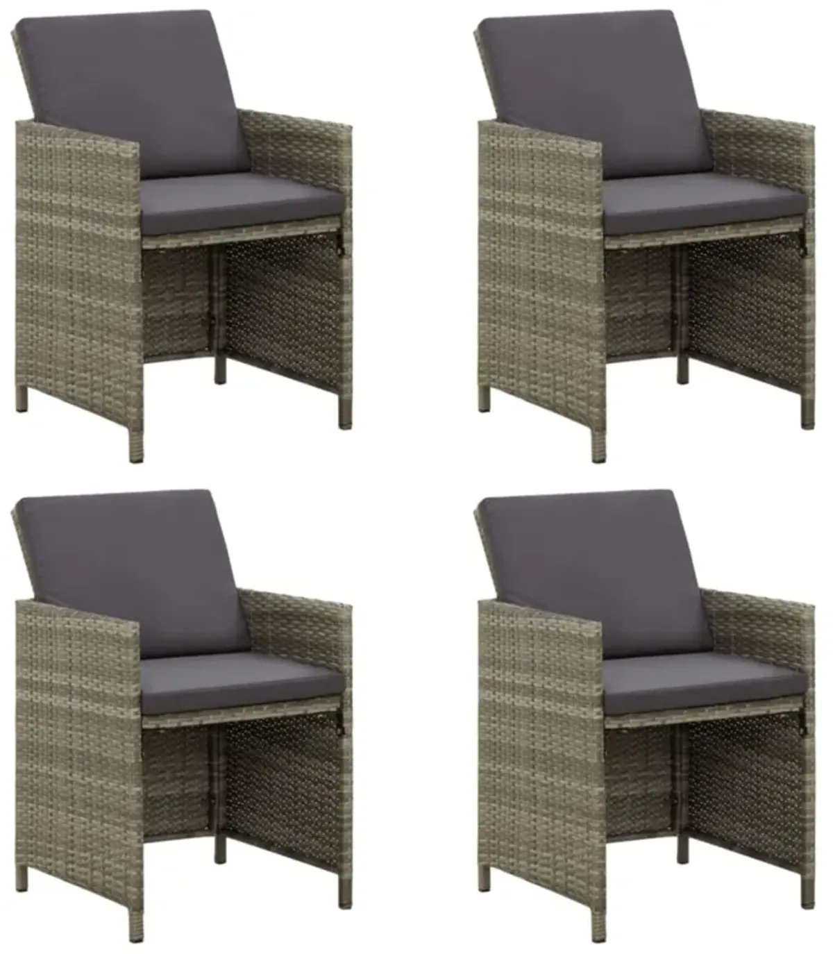 vidaXL Patio Chairs with Cushions 4 pcs Poly Rattan Gray