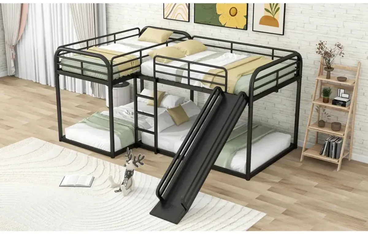 Full And Twin Size L-Shaped Bunk Bed With Slide And Short Ladder