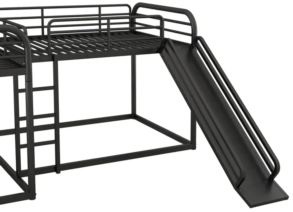 Full And Twin Size L-Shaped Bunk Bed With Slide And Short Ladder