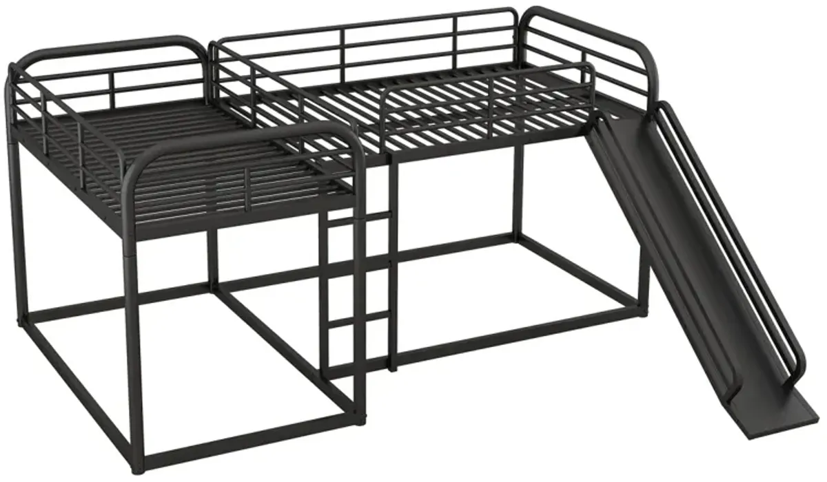 Full And Twin Size L-Shaped Bunk Bed With Slide And Short Ladder