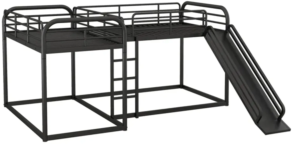 Full And Twin Size L-Shaped Bunk Bed With Slide And Short Ladder