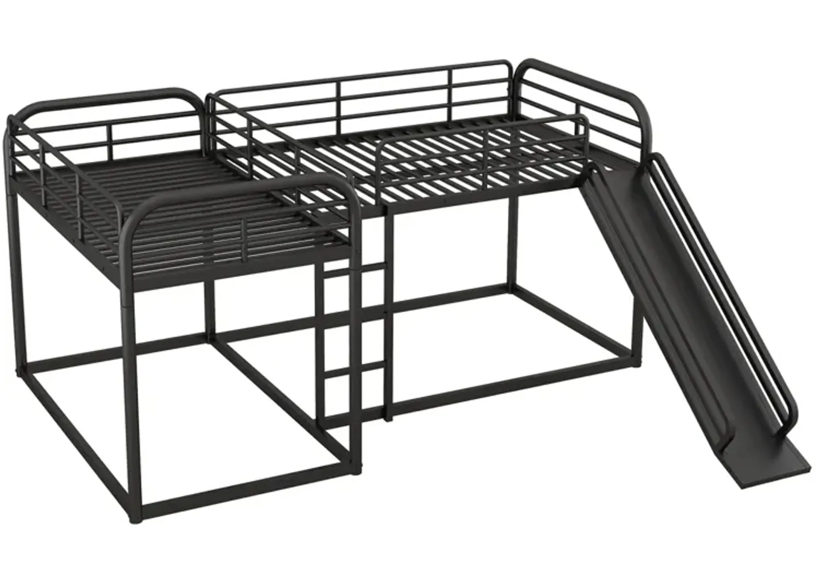 Full And Twin Size L-Shaped Bunk Bed With Slide And Short Ladder