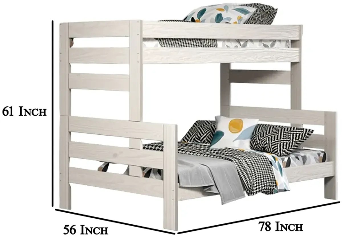 Damie Twin/Full Bunk Bed with Ladder, Brazilian Pine, White Solid Wood