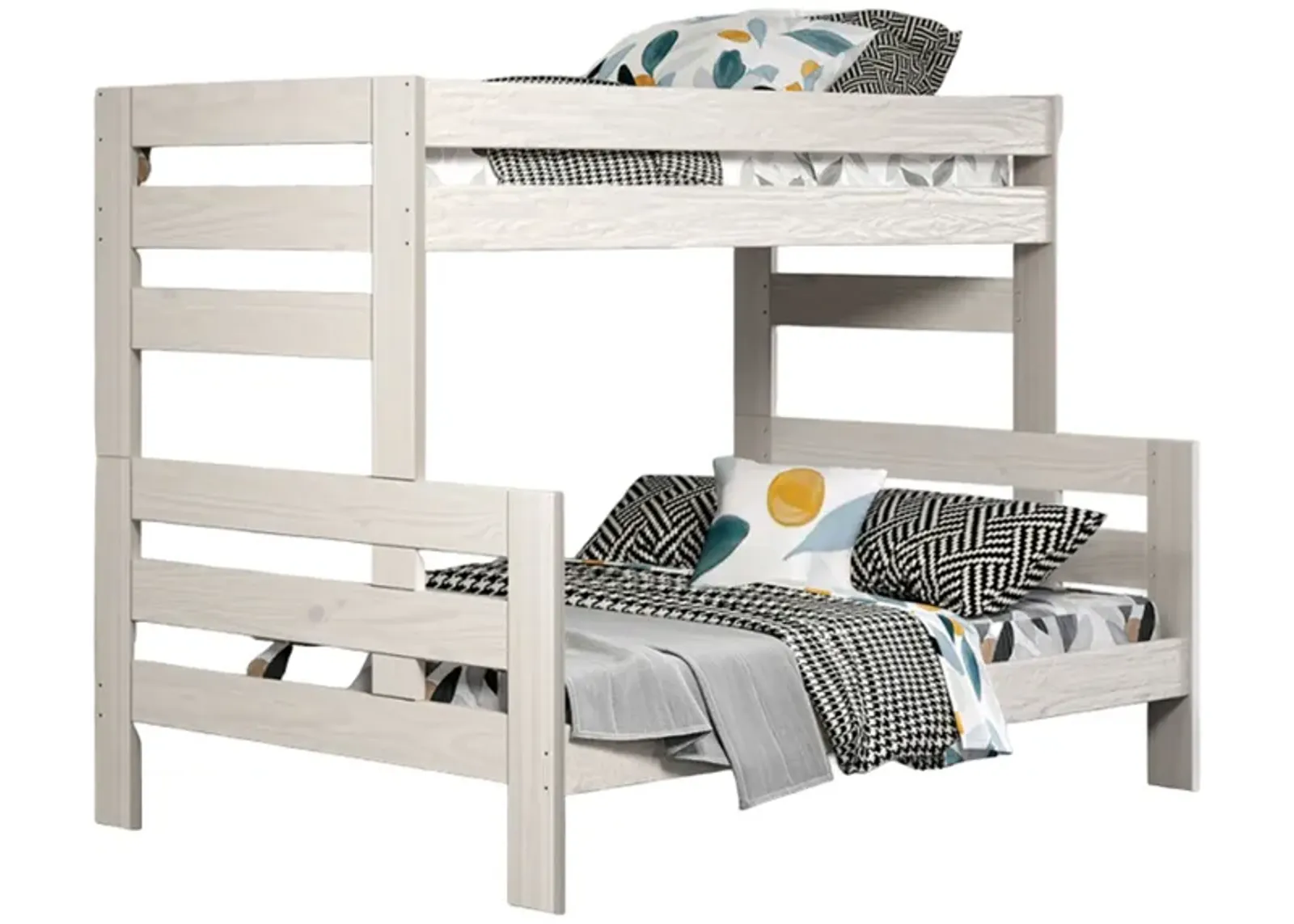 Damie Twin/Full Bunk Bed with Ladder, Brazilian Pine, White Solid Wood