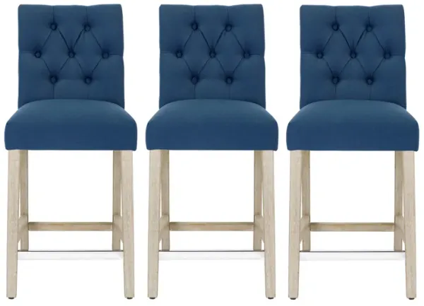 WestinTrends 24" Linen Fabric Tufted Upholstered Counter Stool (Set of 3), Antique Grey