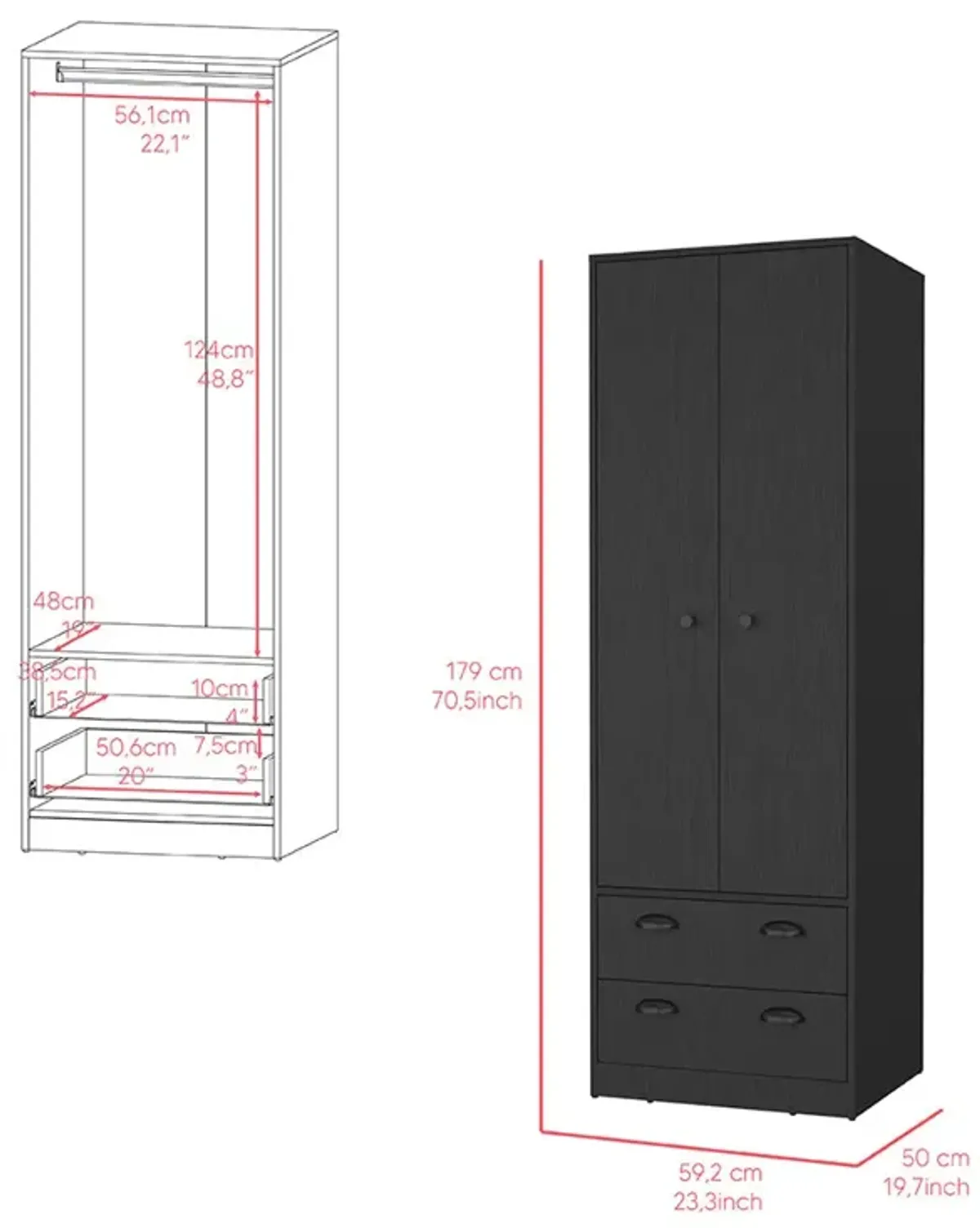 Armoire Hobbs, Bedroom, Black