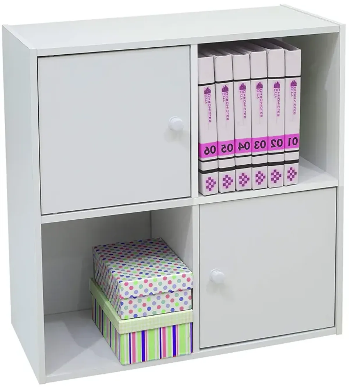 White Wood 2 Door 2 Cube Storage Unit Organizer Bookcase