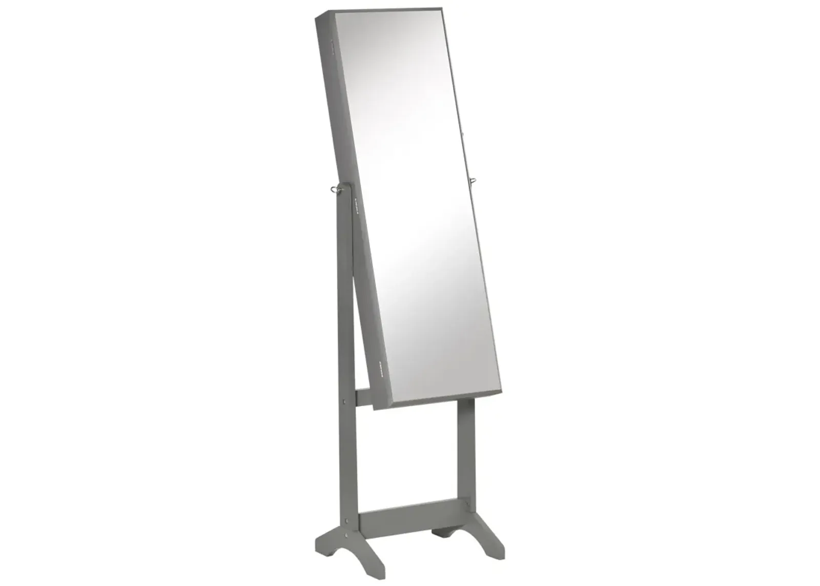 Grey Jewelry Storage: Lockable Cabinet with Full-Length Mirror