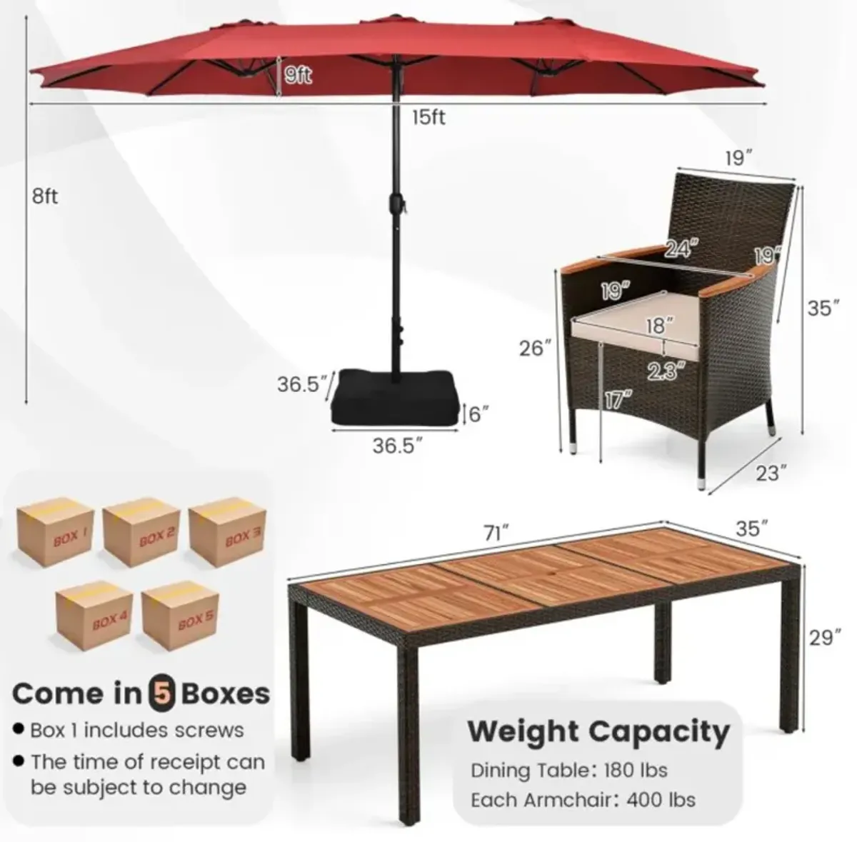 Hivvago 10 Piece Outdoor Dining Set with 15 Feet Double-Sided Twin Patio Umbrella