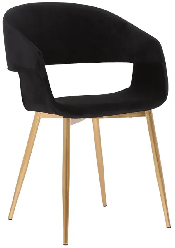 Upholstered Open Back Dining Accent Chair with Metal Angled Legs, Black-Benzara