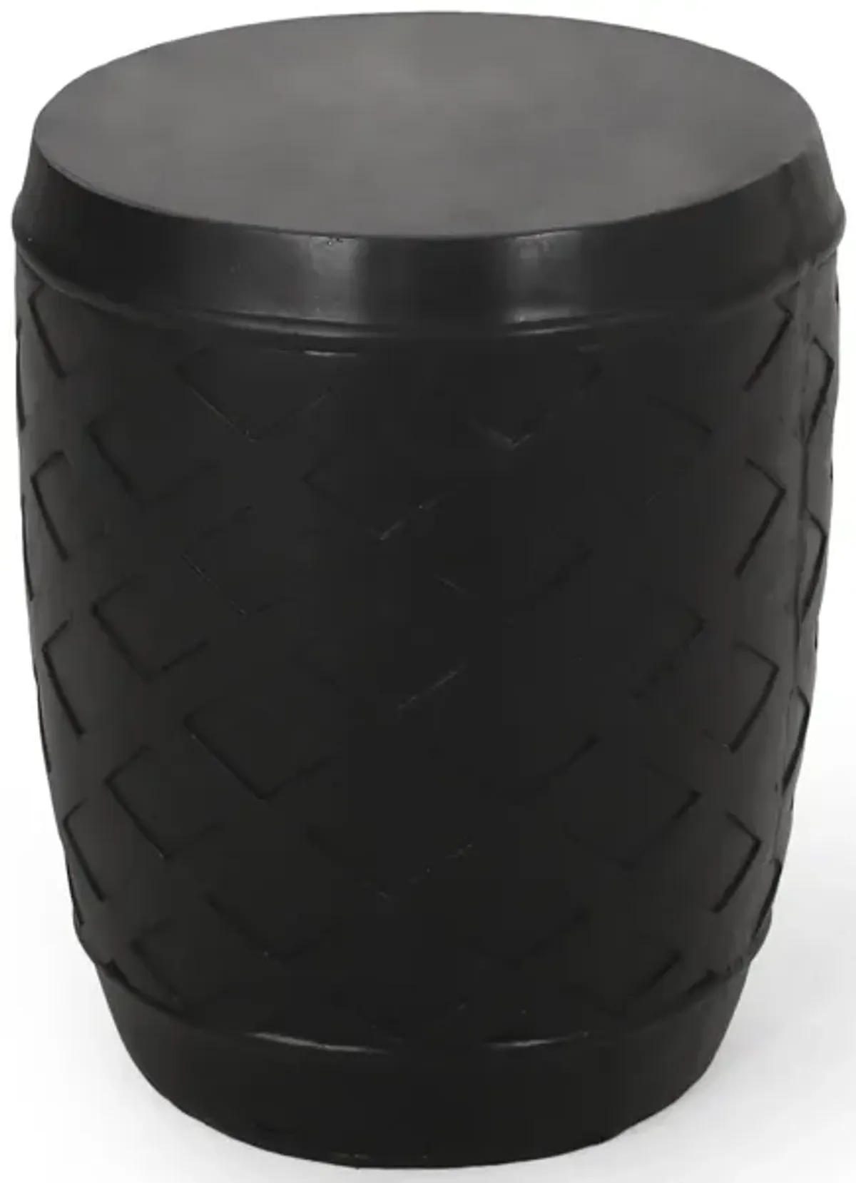 Outdoor Side End Table, 16 Inch Lattice Pattern, Black Concrete Finish - Benzara