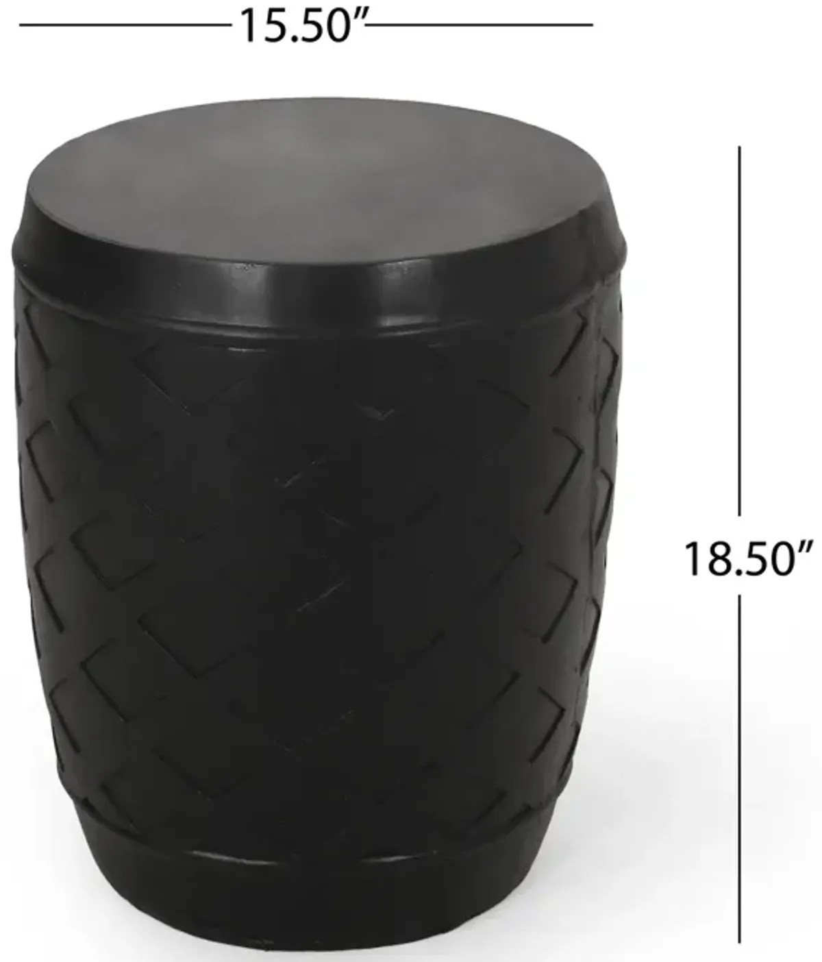 Outdoor Side End Table, 16 Inch Lattice Pattern, Black Concrete Finish - Benzara