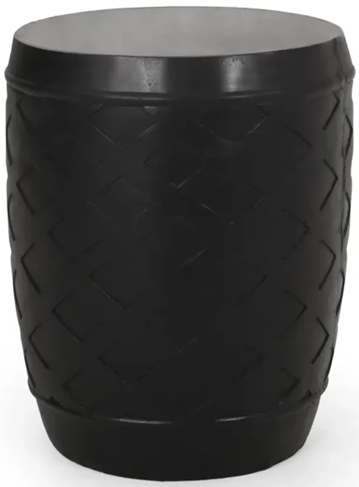 Outdoor Side End Table, 16 Inch Lattice Pattern, Black Concrete Finish - Benzara