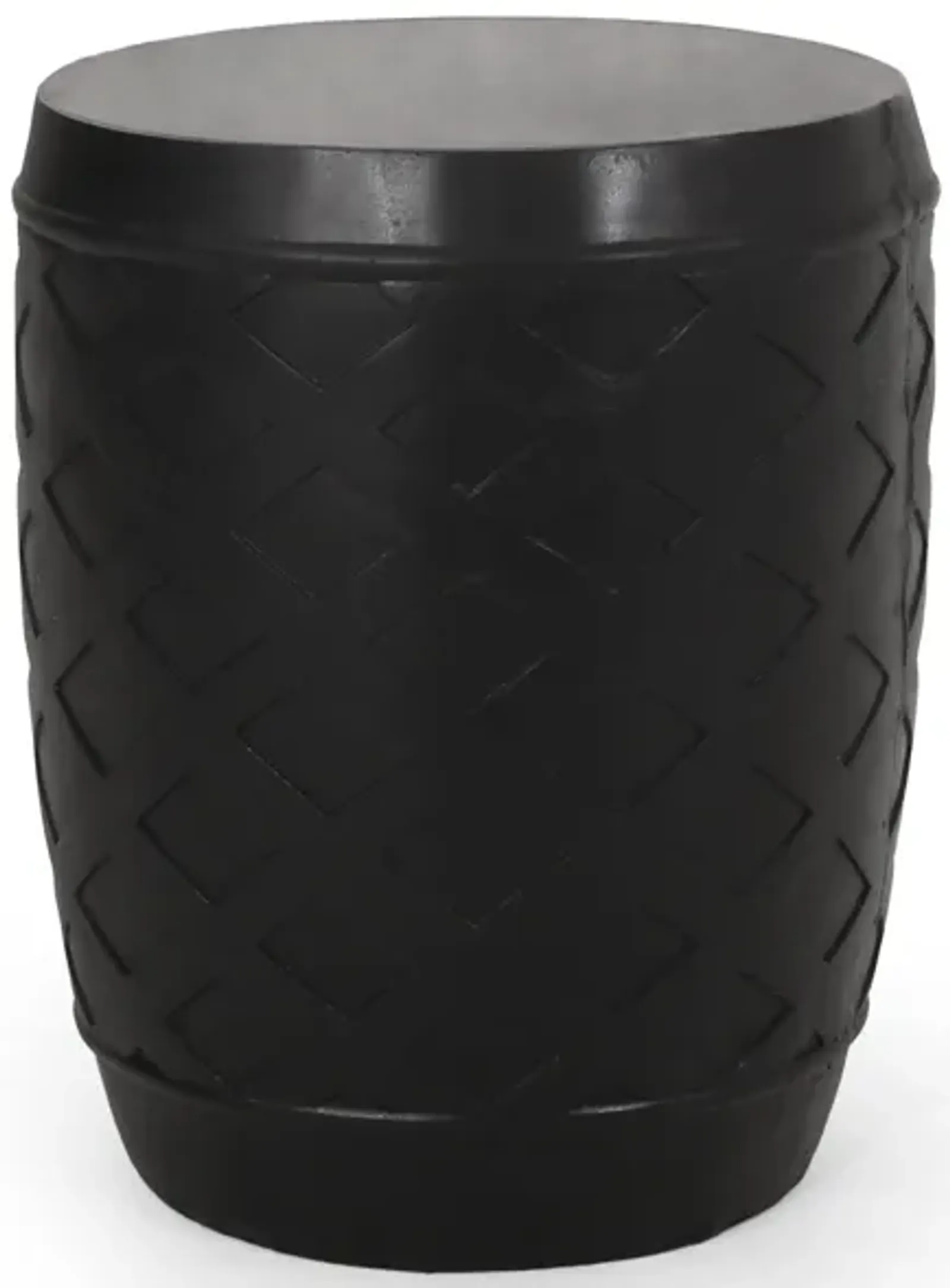 Outdoor Side End Table, 16 Inch Lattice Pattern, Black Concrete Finish - Benzara