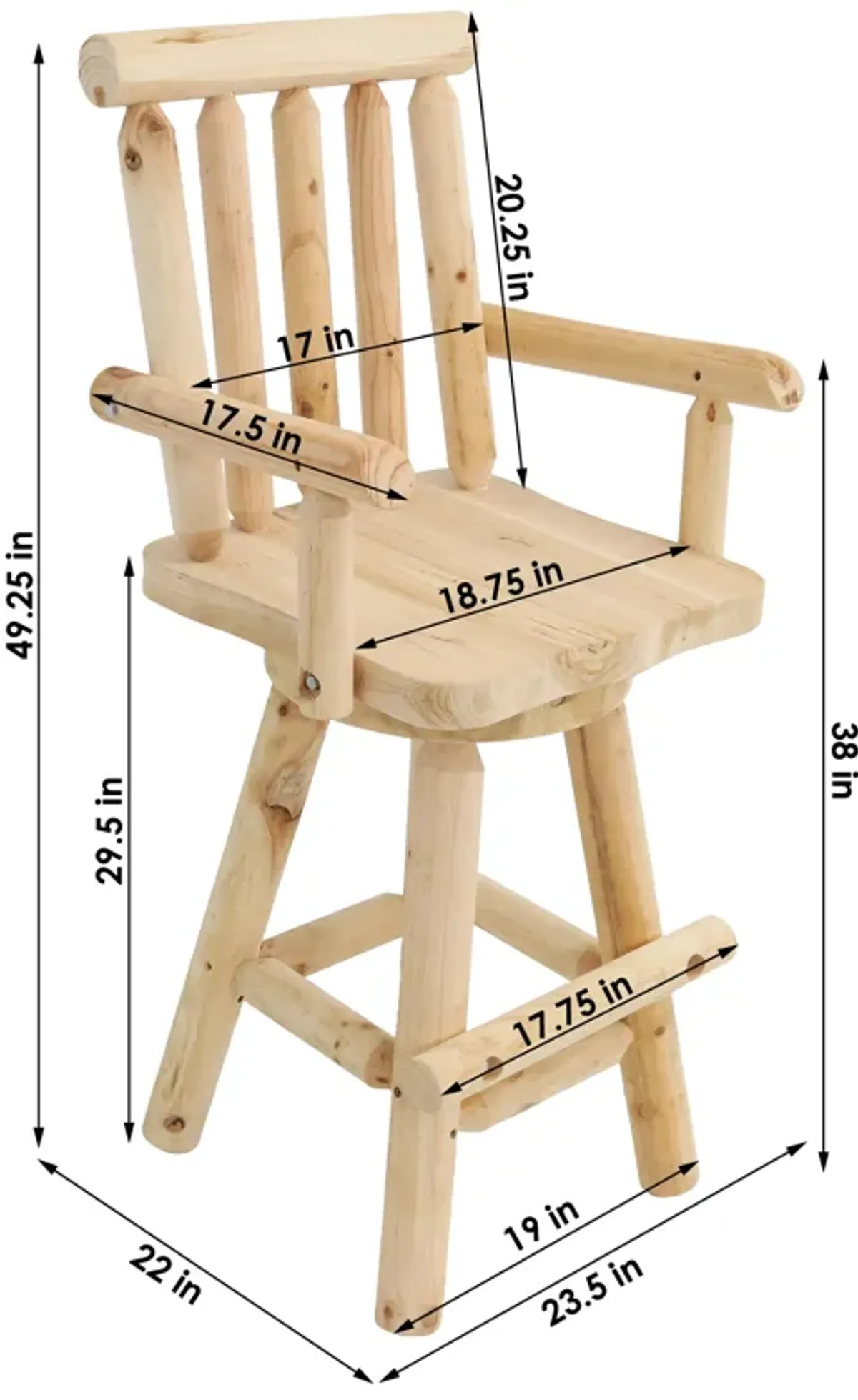 Sunnydaze Rustic Log Style Unfinished Fir Wood Indoor Bar Stool