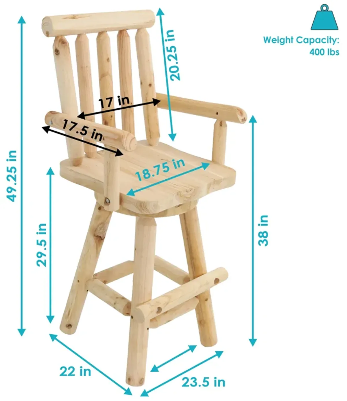 Sunnydaze Rustic Log Style Unfinished Fir Wood Indoor Bar Stool