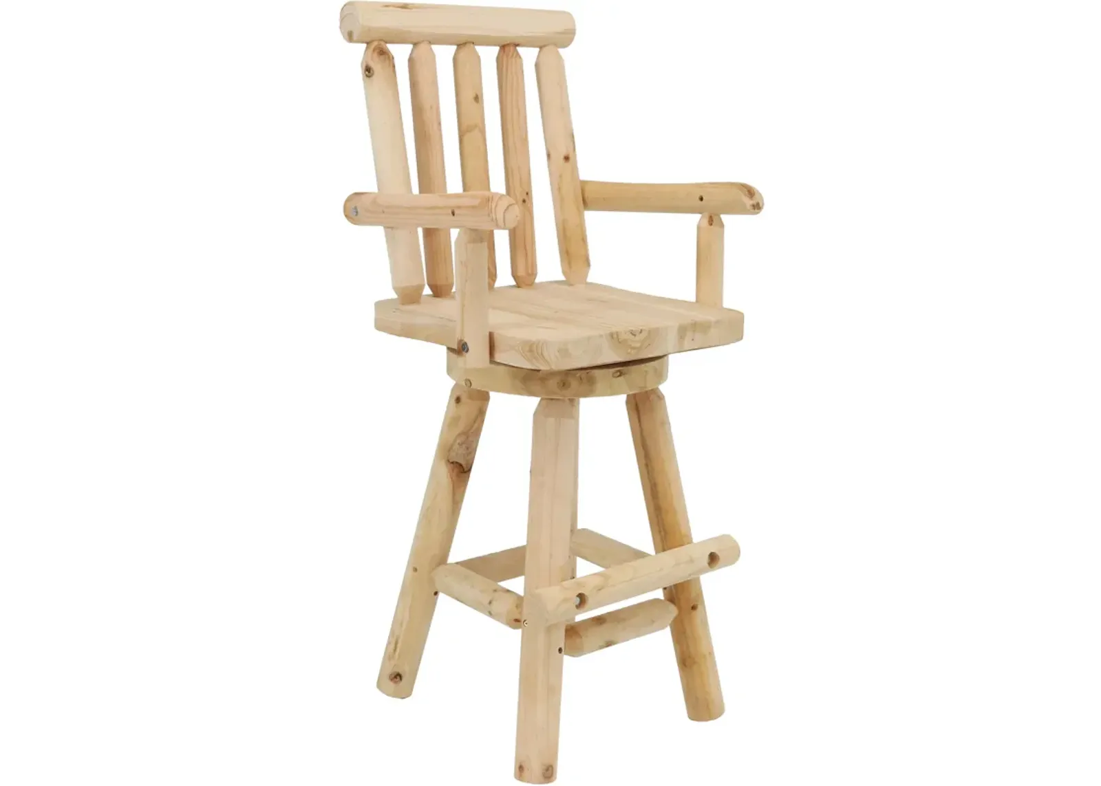 Sunnydaze Rustic Log Style Unfinished Fir Wood Indoor Bar Stool