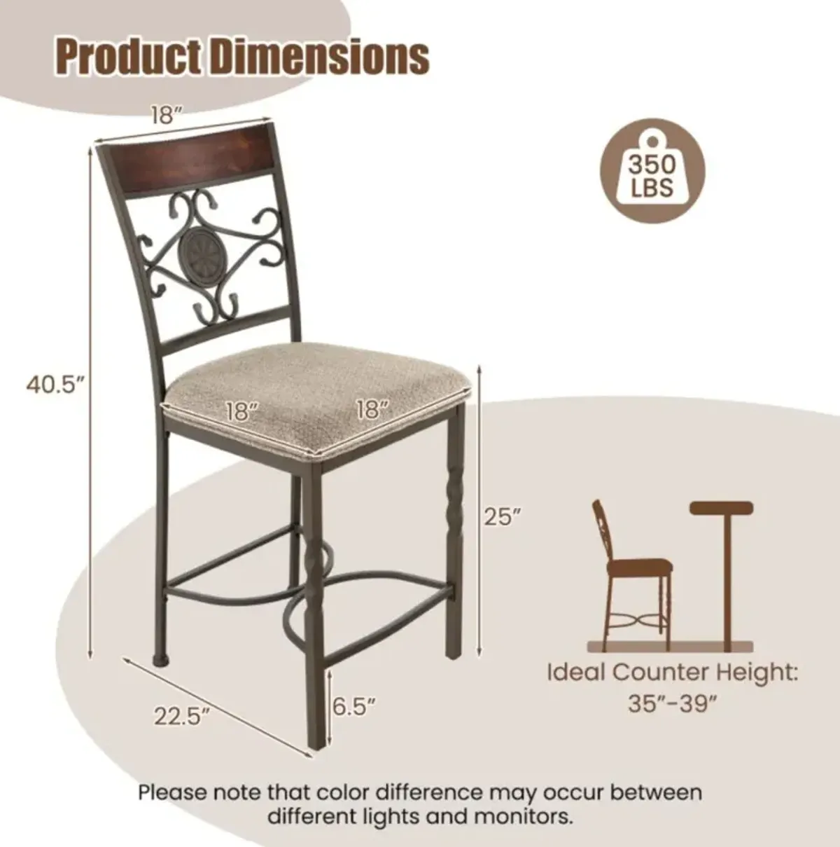 Hivvago Set of 2 25 inches Bar Stools with Rust-proof Metal Frame and Soft Sponge Seat-Brown