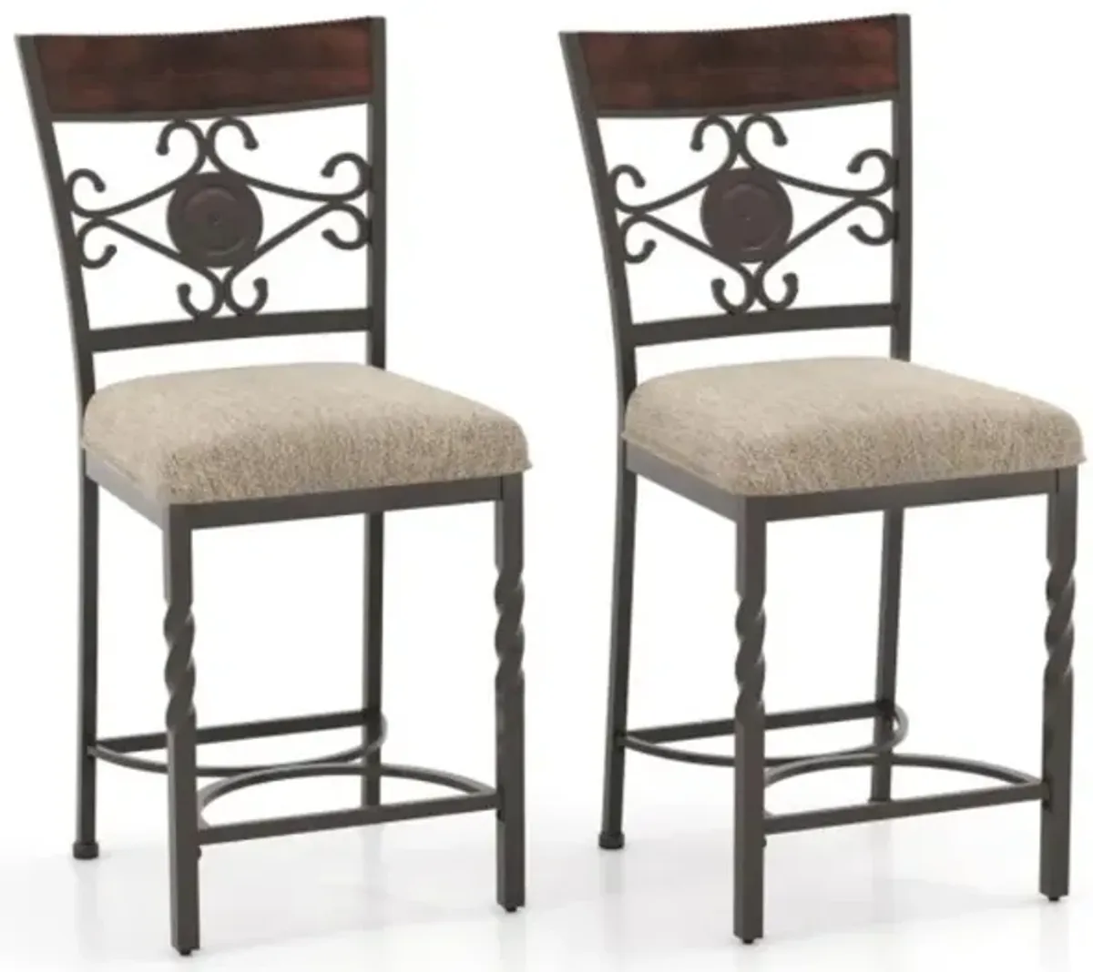 Hivvago Set of 2 25 inches Bar Stools with Rust-proof Metal Frame and Soft Sponge Seat-Brown