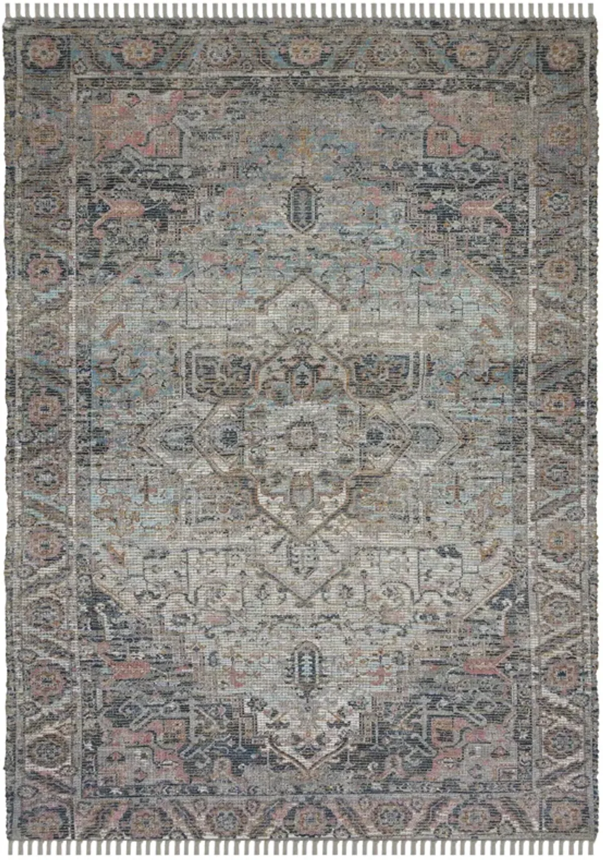 Prairie Farmhouse Oriental Hand-Woven Light Blue/Pink Area Rug, 5' X 7'6"