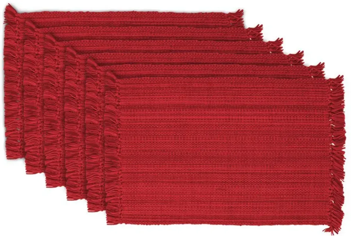 Set of 6 Variegated Tango Red Fringe Placemats 19" x 13"