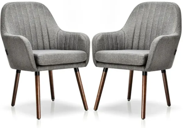 Set of 2 Fabric Upholstered Accent Chairs with Wooden Legs