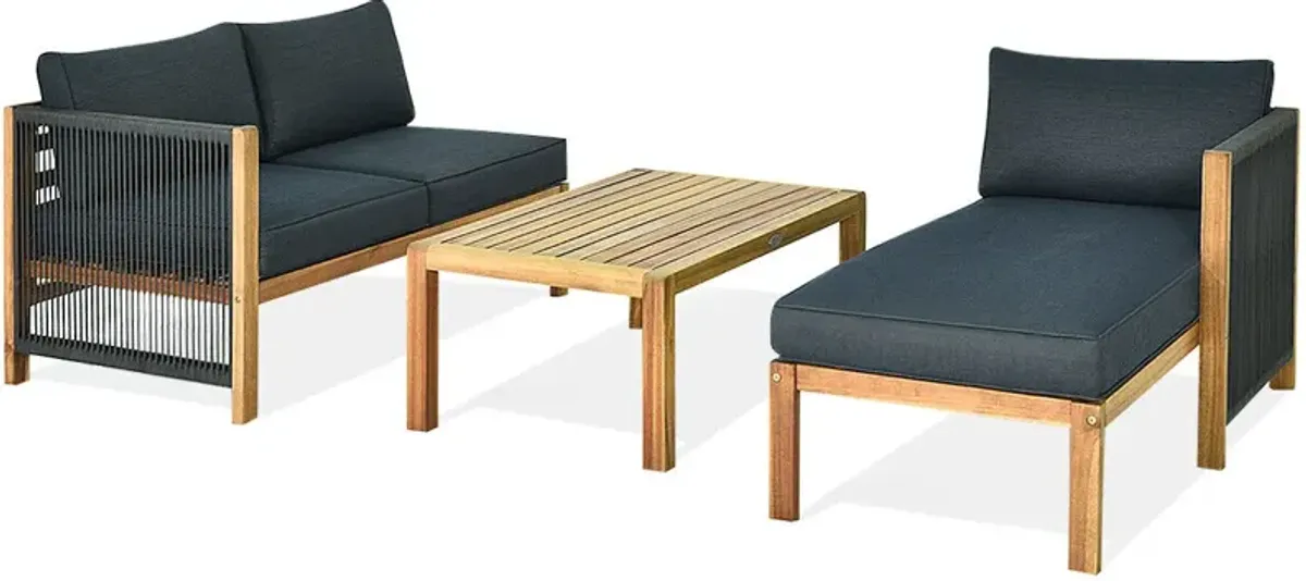 3 Pieces Patio Acacia Wood Sofa Furniture Set with Nylon Rope Armrest