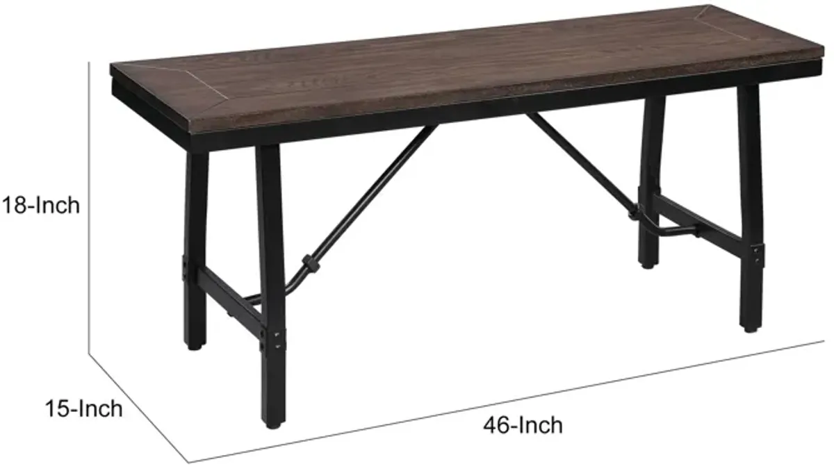 Industrial Wood and Metal Bench with Tube Leg Support, Brown and Black-Benzara