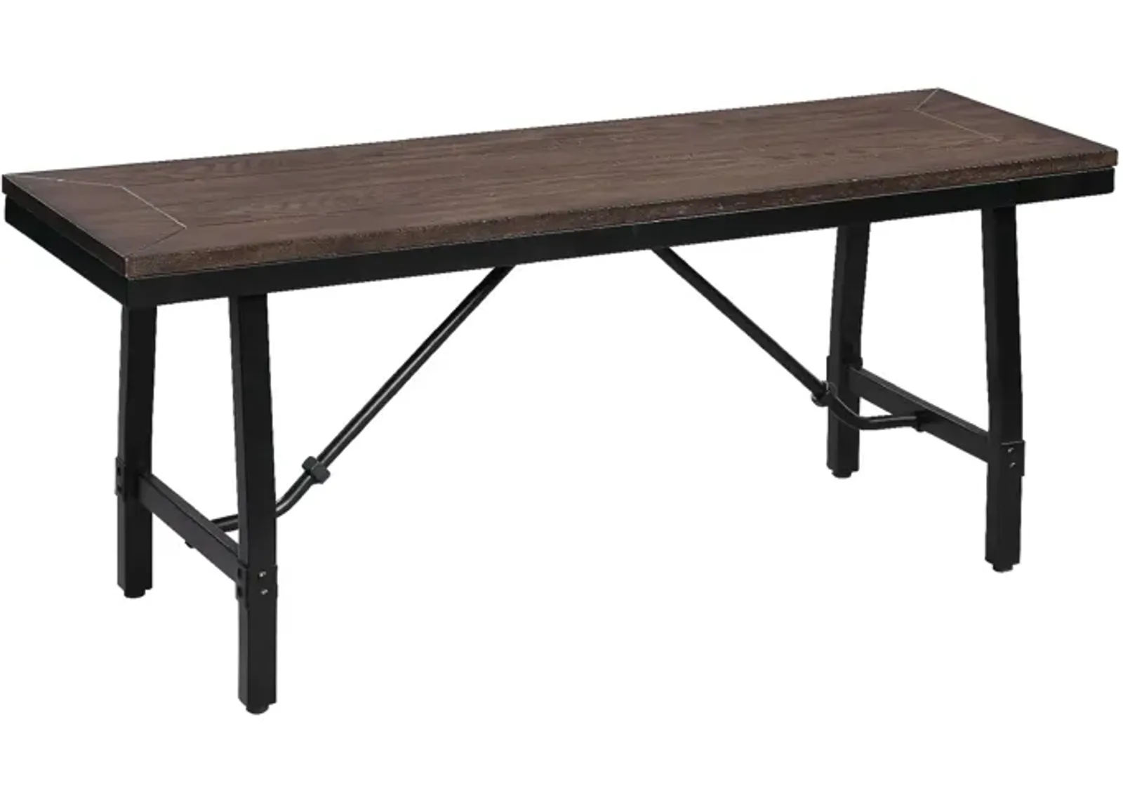 Industrial Wood and Metal Bench with Tube Leg Support, Brown and Black-Benzara