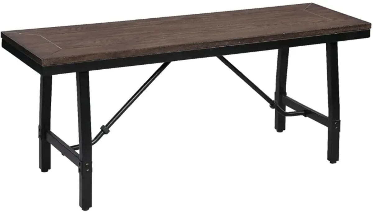 Industrial Wood and Metal Bench with Tube Leg Support, Brown and Black-Benzara