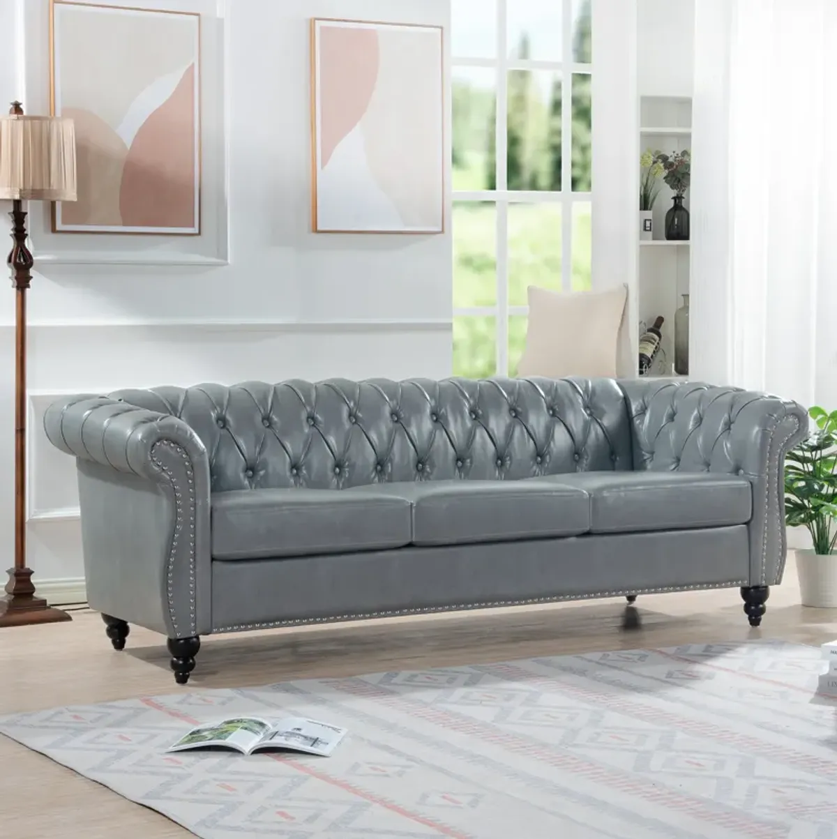 Rolled Arm Chesterfield 3 Seater Sofa