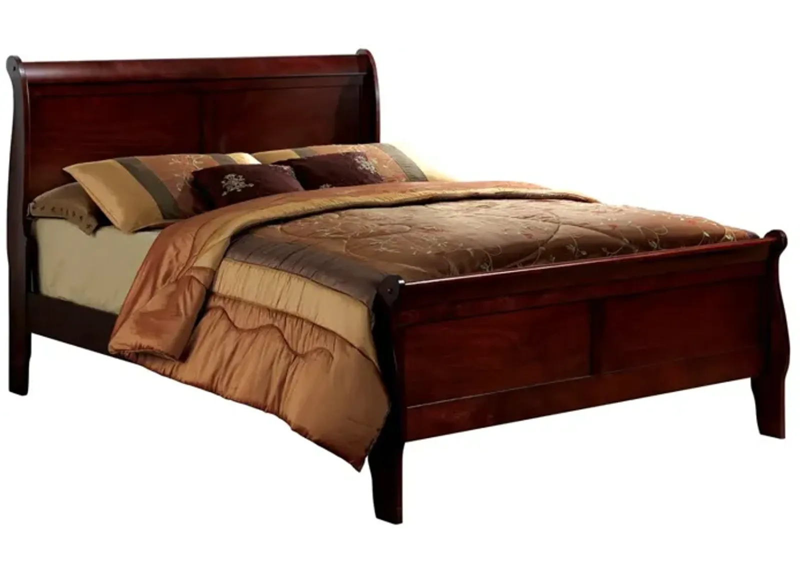 Eastern King Size Bed Cherry Louis Philippe Solid Wood 1 Piece Bed Bedroom Sleigh Bed