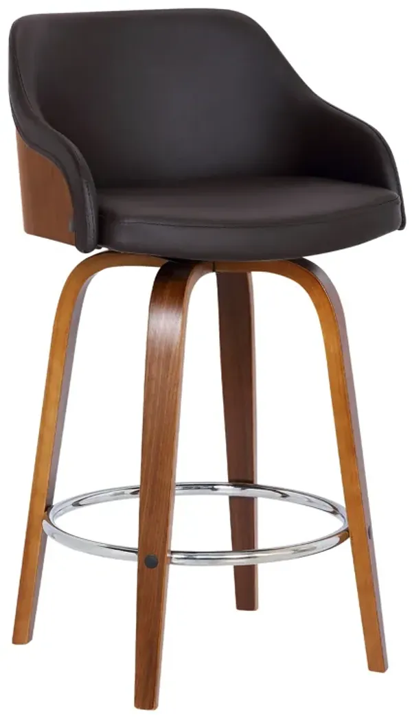 Alec Counter Height Swivel Faux Leather and Wood Bar Stool