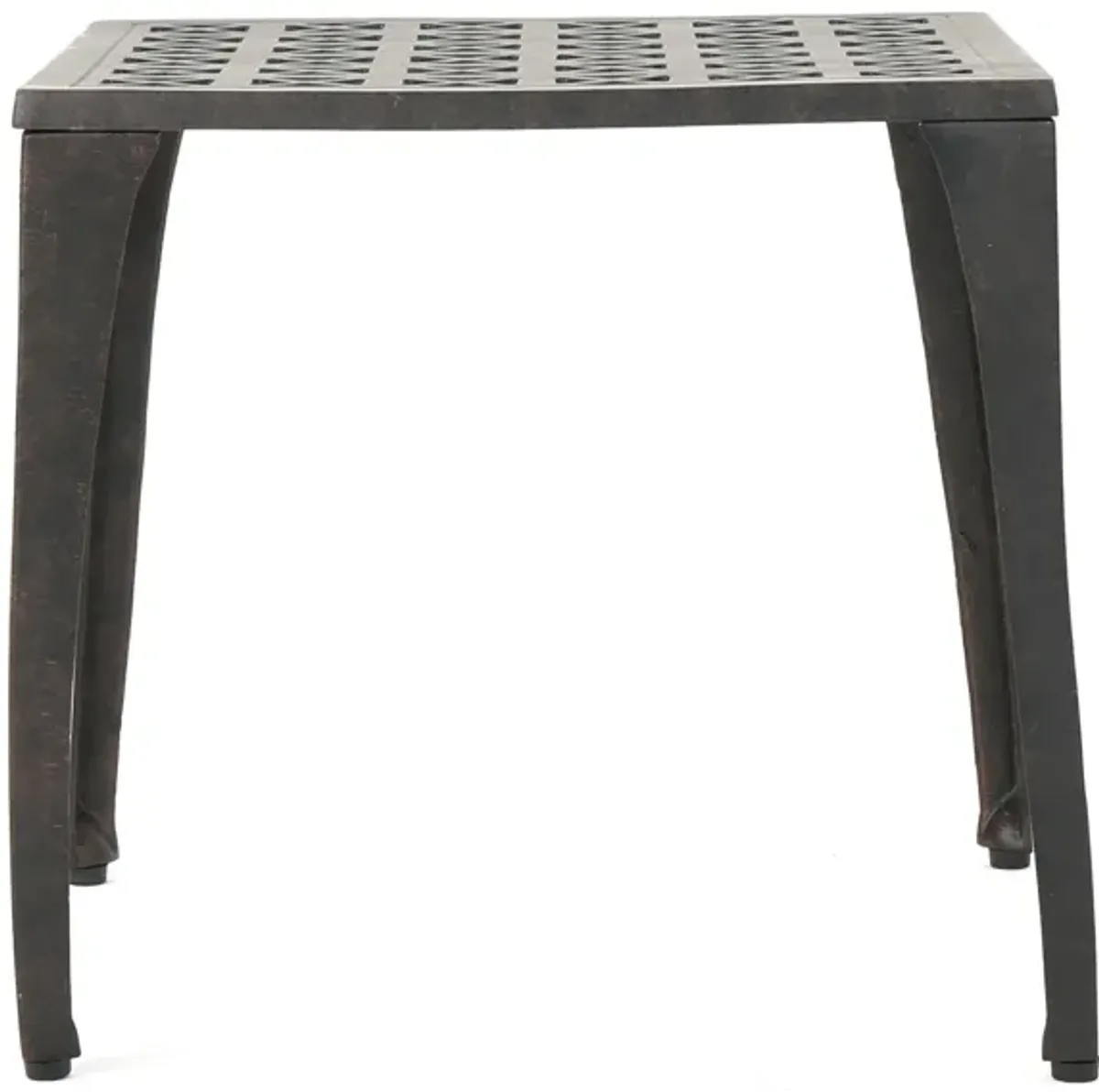 Outdoor Side Table, Open Cut Out Top and Curved Legs, 18 Inch Bronze - Benzara