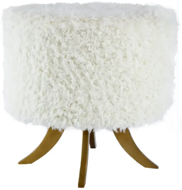 20 Inch Ottoman, Foam Filled, Shearling Fabric, Wood Frame, White, Brown-Benzara