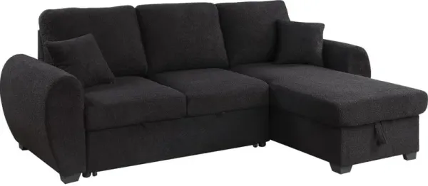 Ica 95 Inch Sleeper Sectional Sofa with Storage Chaise, Black Teddy Fleece