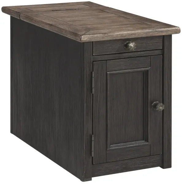 Wooden End Table with 2 USB Charging Ports, Brown-Benzara