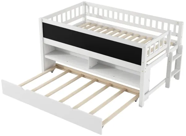 Merax Low Loft Bed with Storage Shelves and Trundl