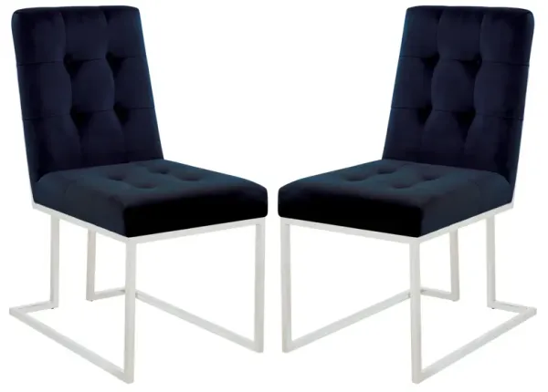 Dining Chair with Fabric Seat and Metal Legs, Set of 2, Blue-Benzara
