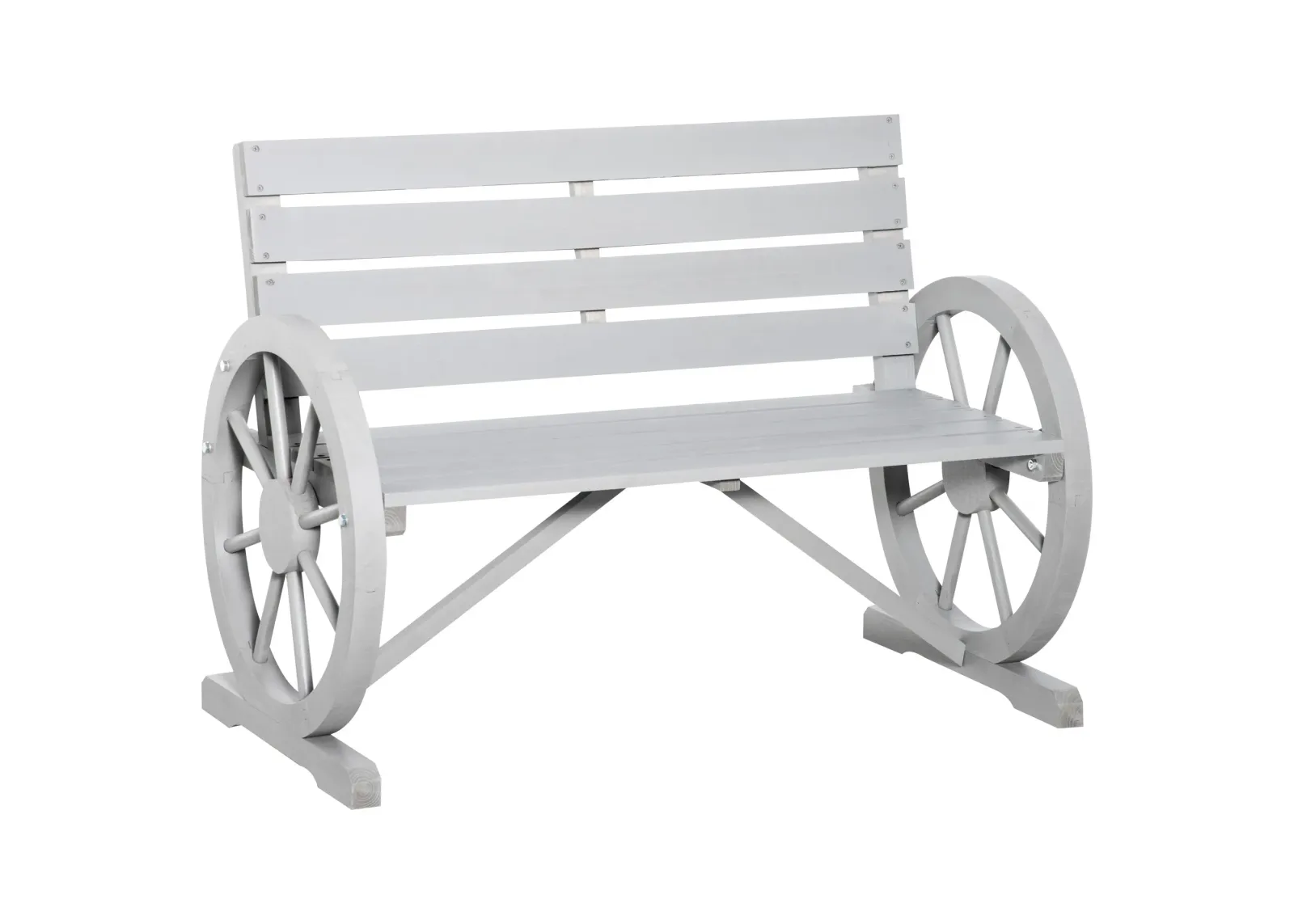 Charcoal Rustic Seating: 2-Person Wagon Wheel Bench for Patio