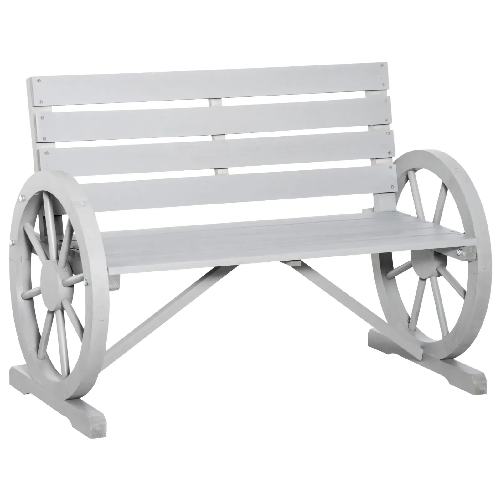 Charcoal Rustic Seating: 2-Person Wagon Wheel Bench for Patio