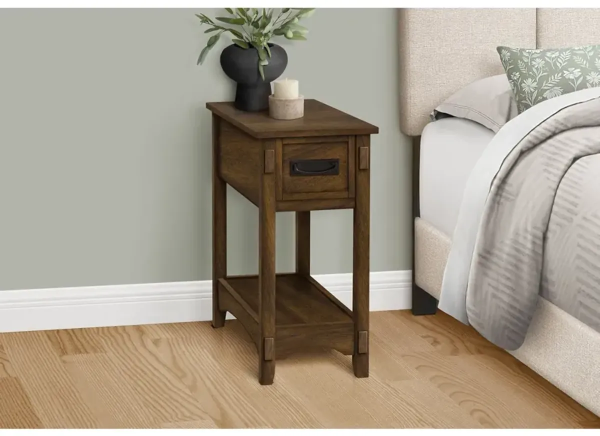 Monarch Specialties I 3955 - Accent Table, End, Side Table, Nightstand, 2 Tier, Narrow, Storage Drawer, Brown Veneer, Transitional